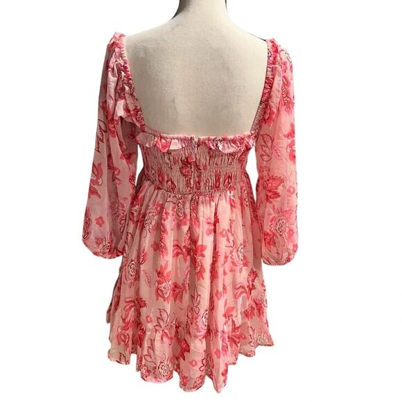 Hello Molly Aura Check Printed Ruffle Long Sleeve Dress Pink Size 6 NWOT - Picture 5 of 8